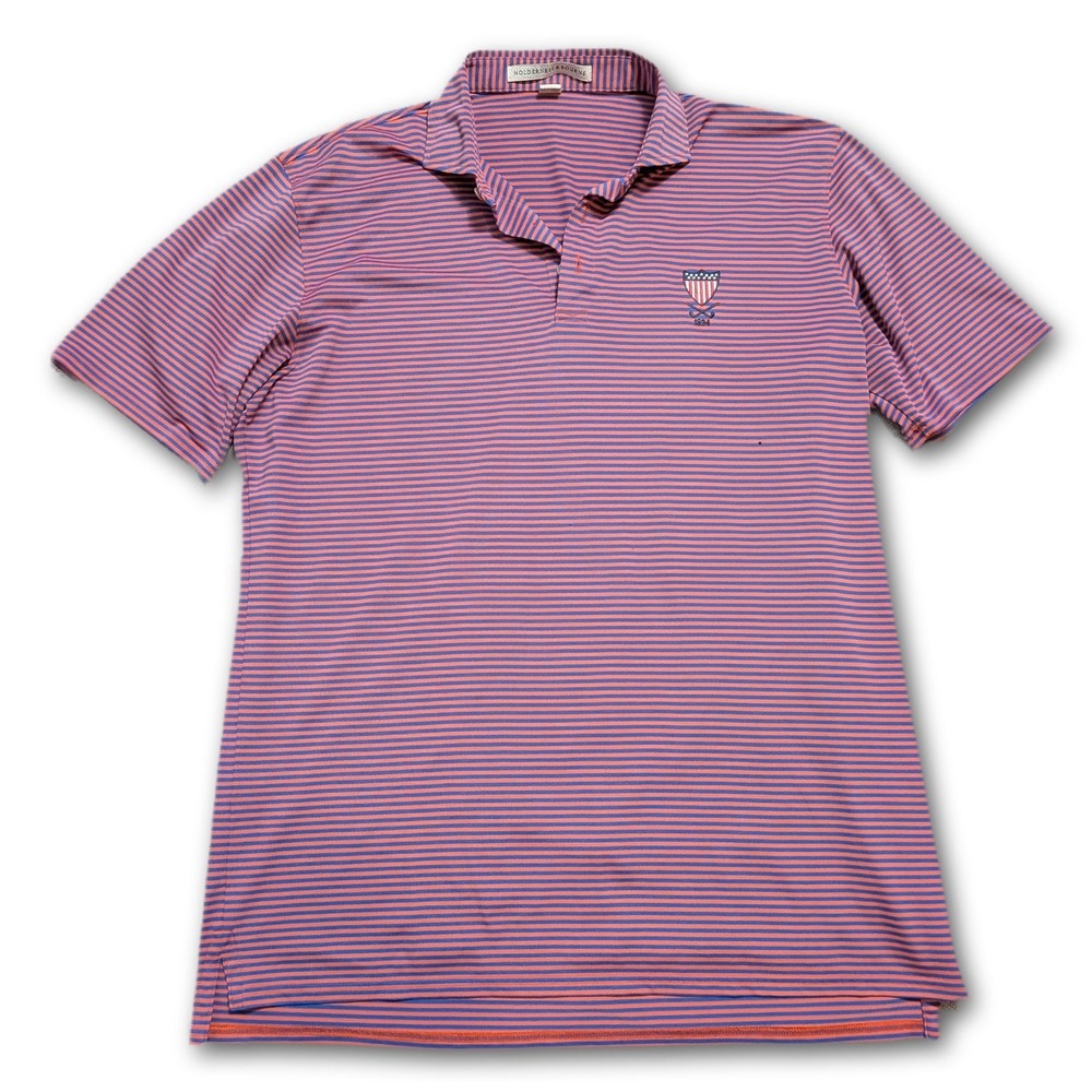 Holderness & Bourne Mens L Polo THE MAXWELL ISLANDER Orange / Blue Tailored Fit